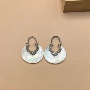 Elegant Silver Mother of Pearl Hoop Earrings